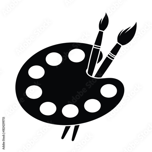 Artist s paint palette with two brushes silhouette