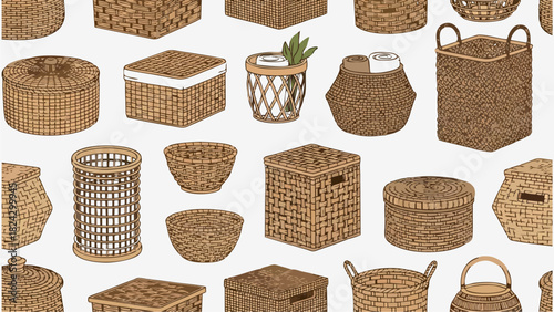 Collection of Woven Baskets Stylish Home Storage and Decorative Elements