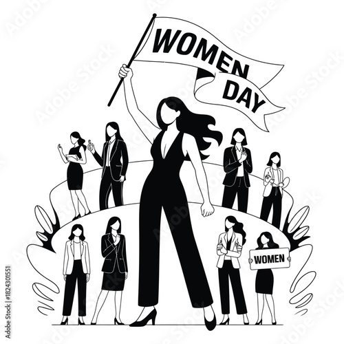 Diverse group of women celebrating international women s day with a flag