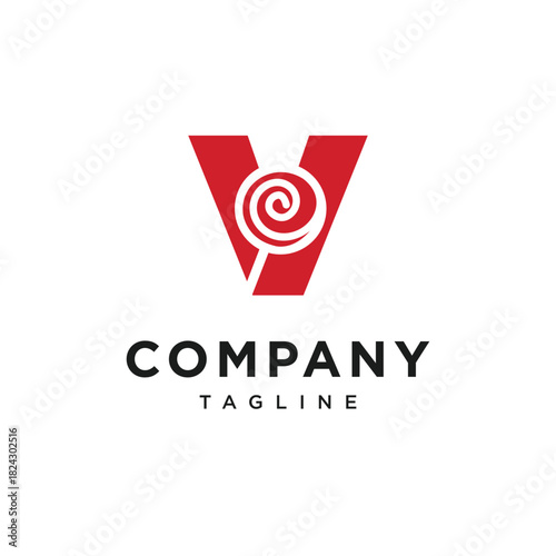 Letter V Candy Stick Logo Icon Vector