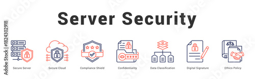 Server Security Modern and clean web banner illustration featuring thematic icons for visual communication