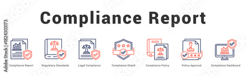 Compliance Report Modern and clean web banner illustration featuring thematic icons for visual communication