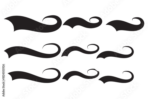 Swash and swooshes tails icon, Typography font curve tail, Text swooshes collection, Calligraphic swoosh tail set, Texting letters tail for lettering or baseball club