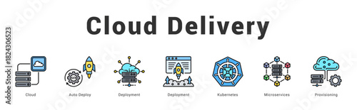 Cloud Delivery Modern and clean web banner illustration featuring thematic icons for visual communication