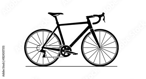 Black road bicycle with drop handlebars and two wheels, perfect for cycling on paved surfaces.