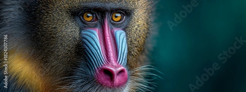 Close up portrait of a colorful mandrill monkey face
