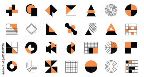 Collection of Abstract Geometric Shapes in Orange and Black for Modern Design Compositions and Creative Visuals Great for Backgrounds and Patterns