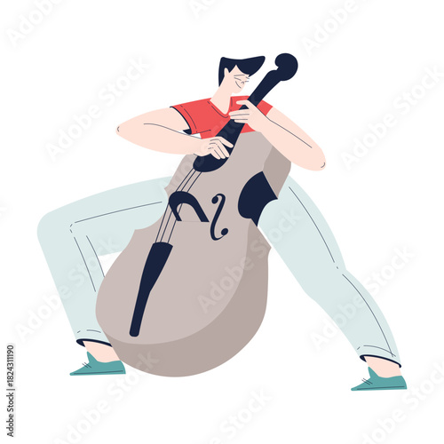 Man Character Play Romantic Music with Instrument Vector Illustration