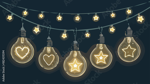 Whimsical string lights with heart and star designs bring a touch of magic to any occasion, perfect for celebrations, decorations, and festive events