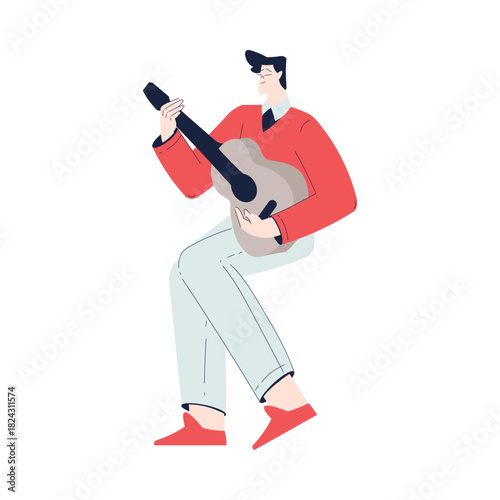Man Character Play Romantic Music with Instrument Vector Illustration