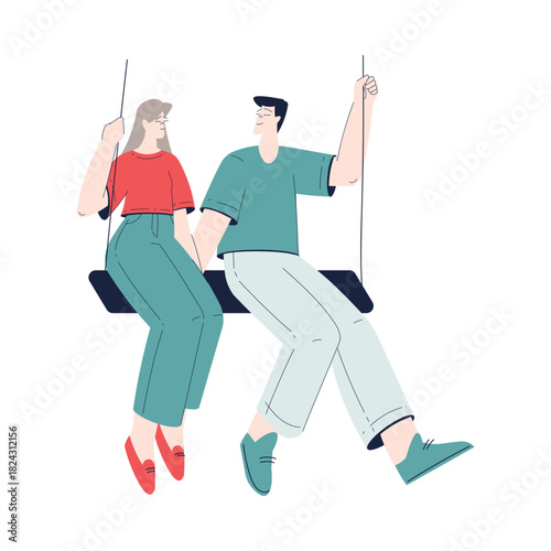 Man and Woman Romantic Couple Swinging Enjoy Love Story and Relationship Vector Illustration