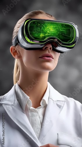 Woman wearing vr headset futuristic technology concept
