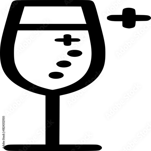 Wine Glass Icon: A stylized black and white illustration of a wine glass, with a refreshing beverage inside, representing elegance and simple joy. 