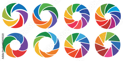 color camera lens aperture icon set