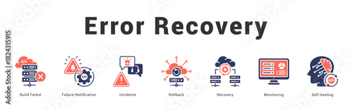 Error Recovery Modern and clean web banner illustration featuring thematic icons for visual communication
