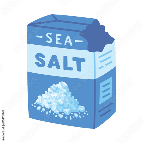 Sea Salt in Blue Package Used in Culinary Vector Illustration