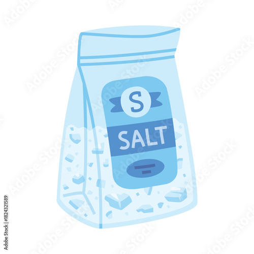 Sea Salt in Blue Package Used in Culinary Vector Illustration