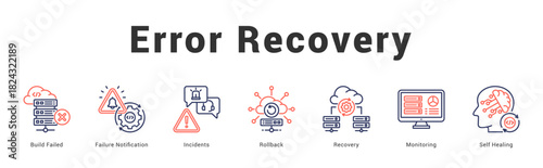Error Recovery Modern and clean web banner illustration featuring thematic icons for visual communication