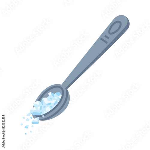 Salt in Metal Spoon Used in Culinary Vector Illustration