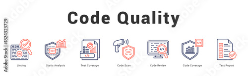 Code Quality Modern and clean web banner illustration featuring thematic icons for visual communication