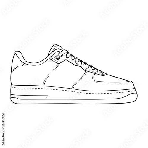 Chunky street sneaker line art illustration, clean bold outlines, modern proportions, minimal shading, smooth contours, high-quality vector drawing, fashion footwear graphic for apparel and merchandis