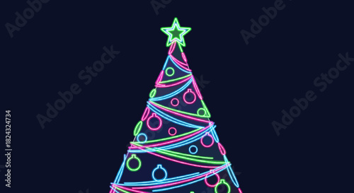 Neon christmas tree line art vector