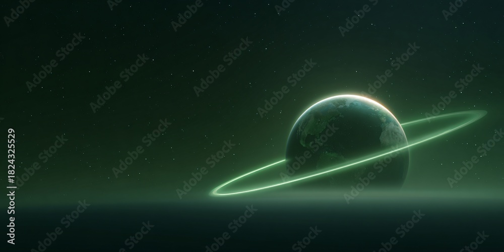 Fototapeta premium Celestial event planet with rings outer space digital art night sky wide angle cosmic exploration