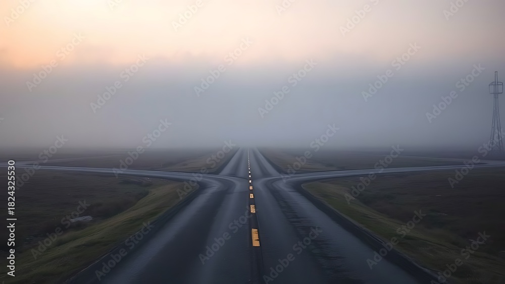 Naklejka premium A conceptual crossroads splitting in two directions, symbolic path choice.