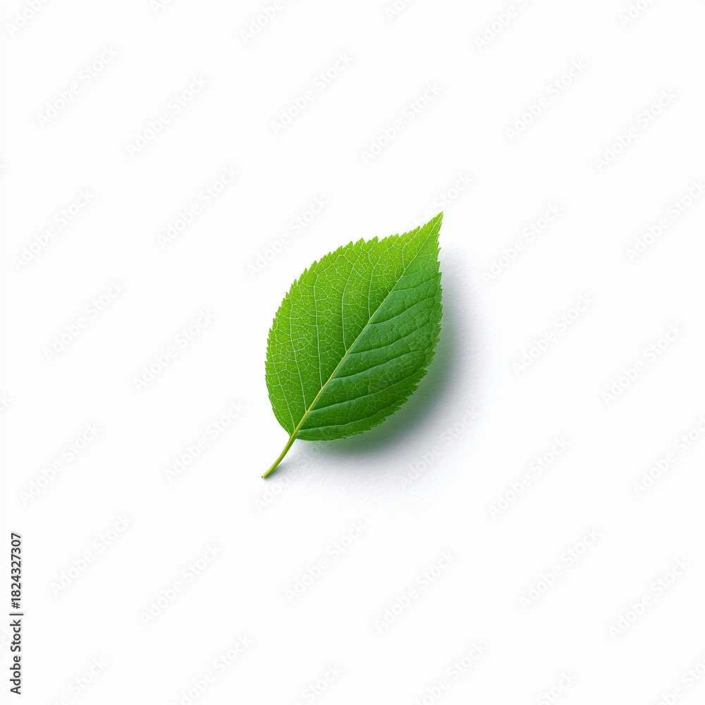 Obraz premium Single green leaf isolated on white background nature photography minimalist style studio lighting