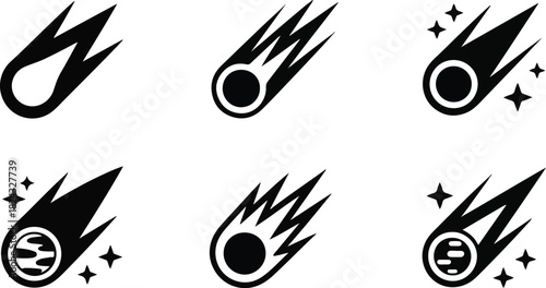 Comet, Meteor, and Asteroid Solid Icons Set