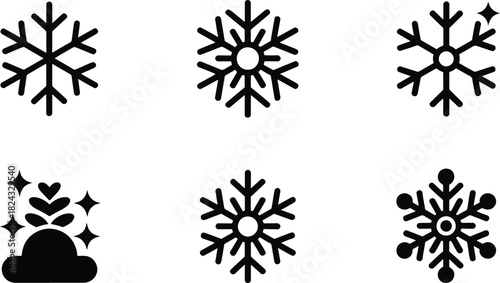Snowflake, Winter, and Cold Solid Icons Set