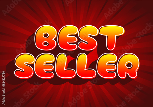 A vibrant graphic design featuring the text best seller in bold, colorful letters against a red radi