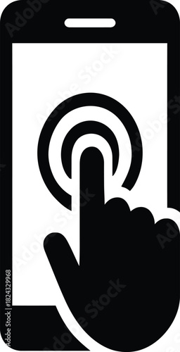 Hand tapping smartphone screen with touch gesture, mobile app interaction, modern user interface, mobile tech engagement, business communication, digital navigation