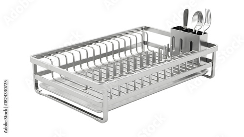 Modern stainless steel dish rack with cutlery holder