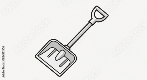 Simple cartoon drawing of a snow shovel with a dhandle, light background, perfect for winter or cleaning concepts