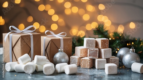 Festive Christmas still life with gifts and sweets for celebration