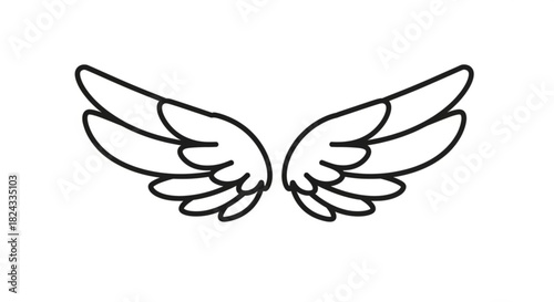 Simple black and white line art drawing of a pair of angel wings spread open