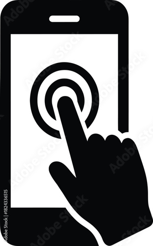 Hand tapping smartphone screen with touch gesture, mobile app interaction, modern user interface, mobile tech engagement, business communication, digital navigation