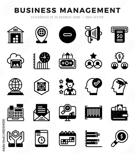 Set of simple Lineal Filled Business Management Icons. Lineal Filled art icons pack.