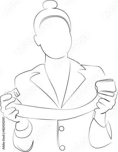One continuous line drawing on white isolated background. Minimalism linear illustration. person, aeroplane, woman, hostess, crew, uniform, security, belt, plane, safety