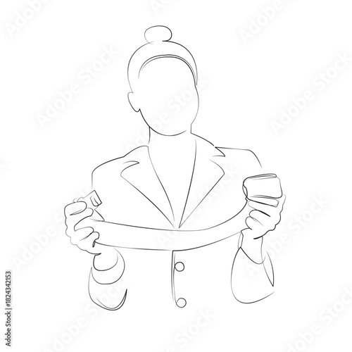 One continuous line drawing on white isolated background. Minimalism linear illustration. person, aeroplane, woman, hostess, crew, uniform, security, belt, plane, safety