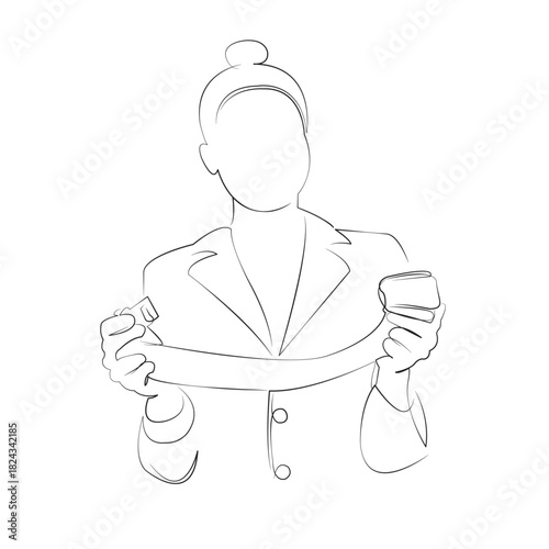 One continuous line drawing on white isolated background. Minimalism linear illustration. person, aeroplane, woman, hostess, crew, uniform, security, belt, plane, safety
