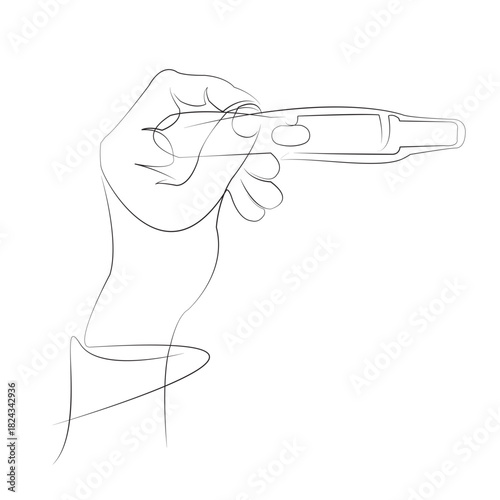 One continuous line drawing on white isolated background. Minimalism linear illustration. pregnancy, hand, test, woman, result, closeup, fertility, baby, pregnant, medicals
