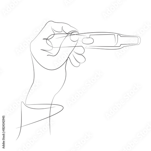 One continuous line drawing on white isolated background. Minimalism linear illustration. pregnancy, hand, test, woman, result, closeup, fertility, baby, pregnant, medicals