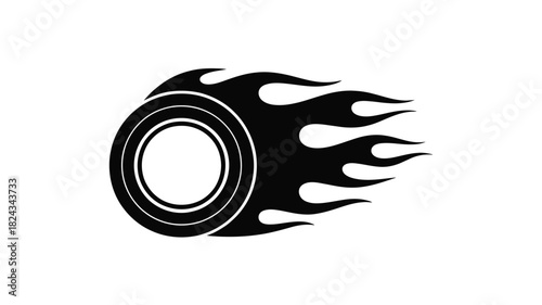 Black silhouette of a tire with stylized flames emanating from its side