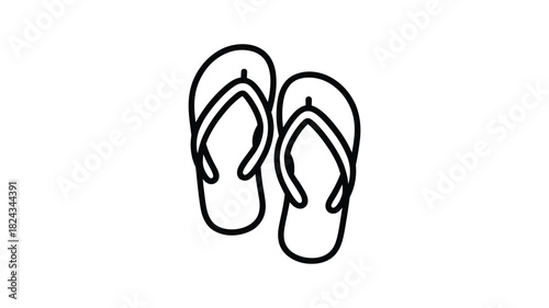 Simple outline drawing of a pair of flip flop sandals on a white background