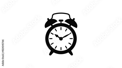 Retro twin bell alarm clock silhouette icon on a white background