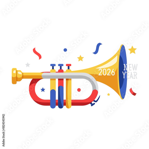 Festive Celebration A Golden Trumpet Announces the Arrival of the Year 2026