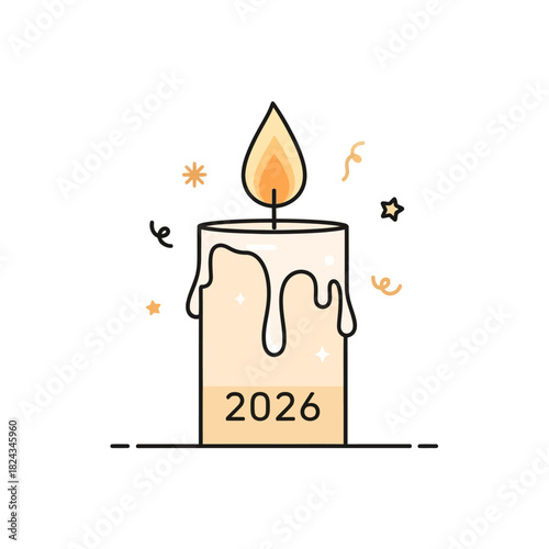 Stylized Lit Candle Symbolizing New Year 2026, Illuminating Future Goals and Celebrating Upcoming Events with Hope