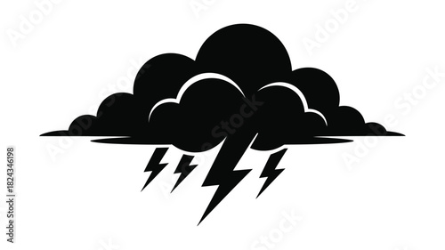 Dark storm cloud with jagged lightning bolts striking downward silhouette